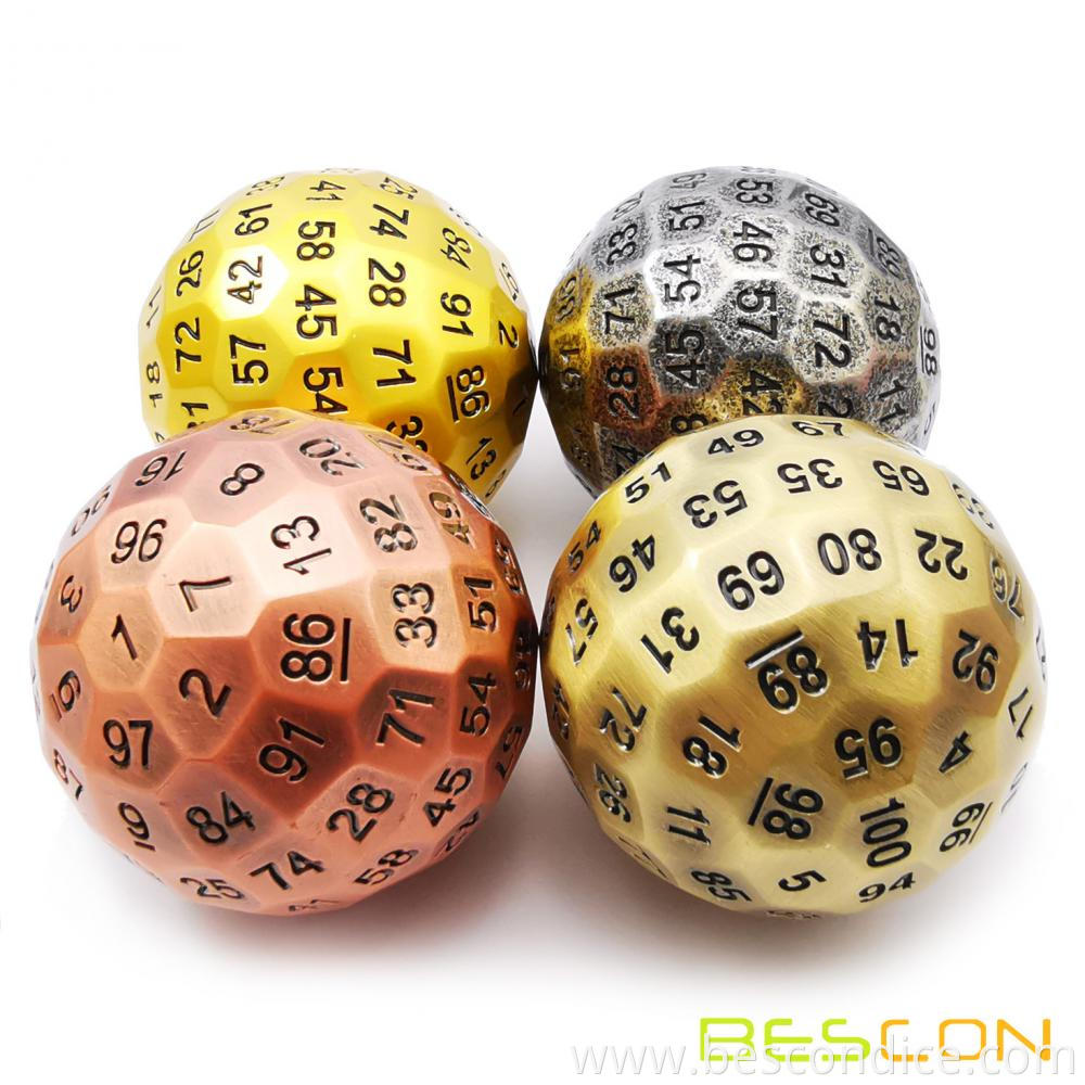 Solid Metal 100 Sided Polyhedral Dice 2 Solid Metal 100 Sided Polyhedral Dice 2